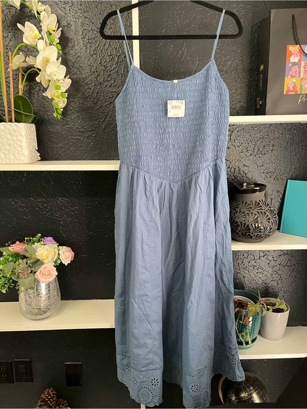 American Eagle Outfitters Light Blue Smocked Midi Dress L